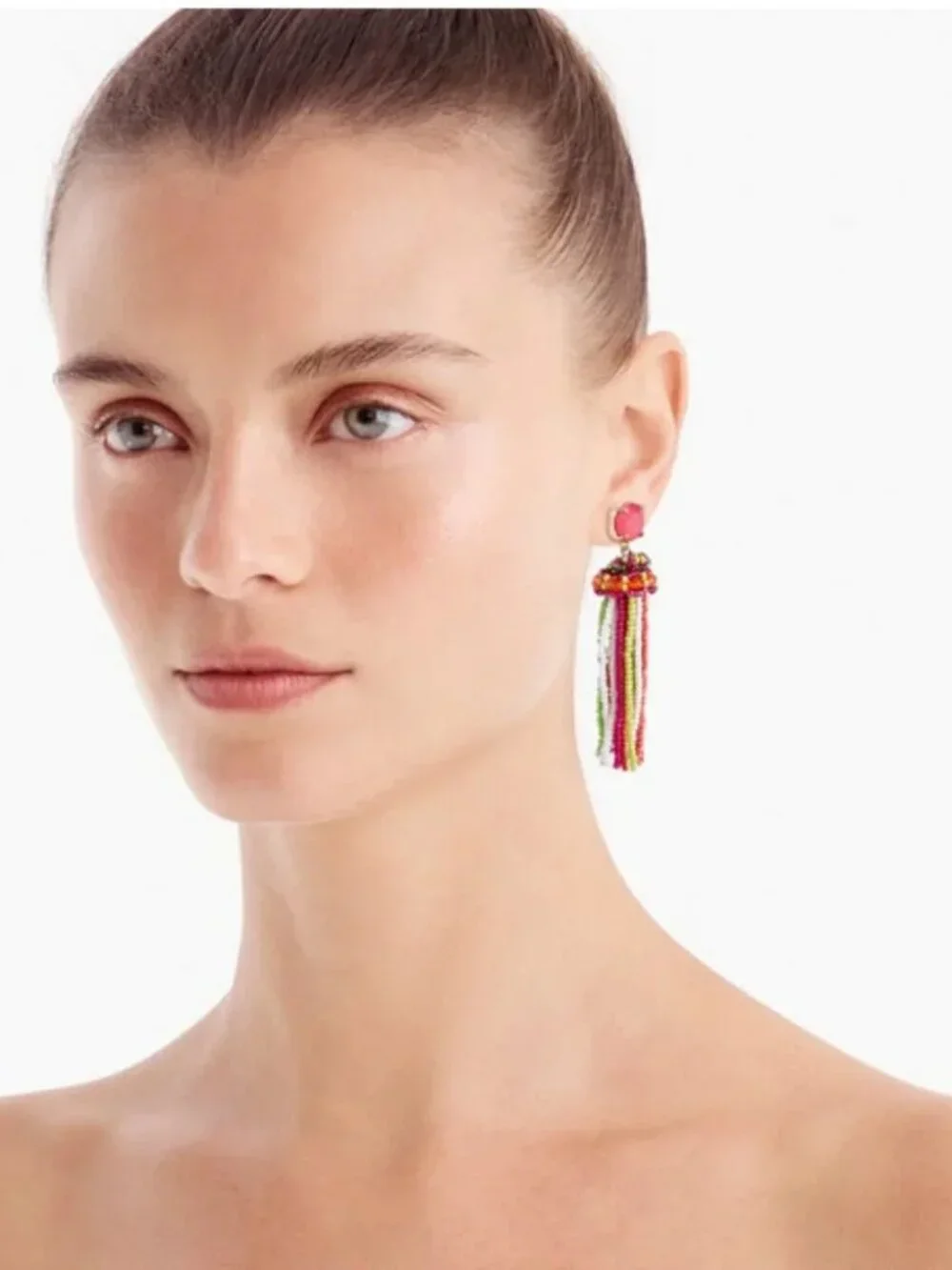 J.Crew Beaded tassel stud earrings-AP434-MULTI COLOR-NEW